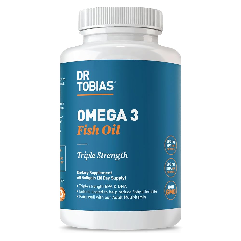 Dr. Tobias Omega 3 Fish Oil, 2000mg Triple Strength with 800mg EPA 600mg DHA Per Serving, Fish Oil Omega 3 Supplements for Heart, Brain & Immune Support, 60 Softgels, 30 Servings
