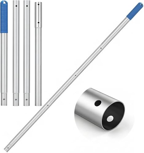 4.9FT Lightweight Aluminum Pool Extension Pole, Standard 1-1/4" | Adjustable 4-Section Pool Cleaning Pole, Fit for Skimmer Nets, Brushes & Vacuum Heads, Non-Slip Grip, Pole Only