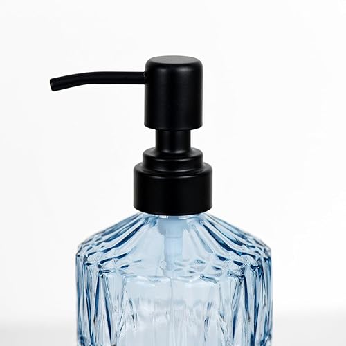 Miniatura 5 de Dispensador de jabón de vidrio grueso verde oscuro de 18 onzas con bomba negra a prueba de óxido recargable, dispensador de jabón de cocina para