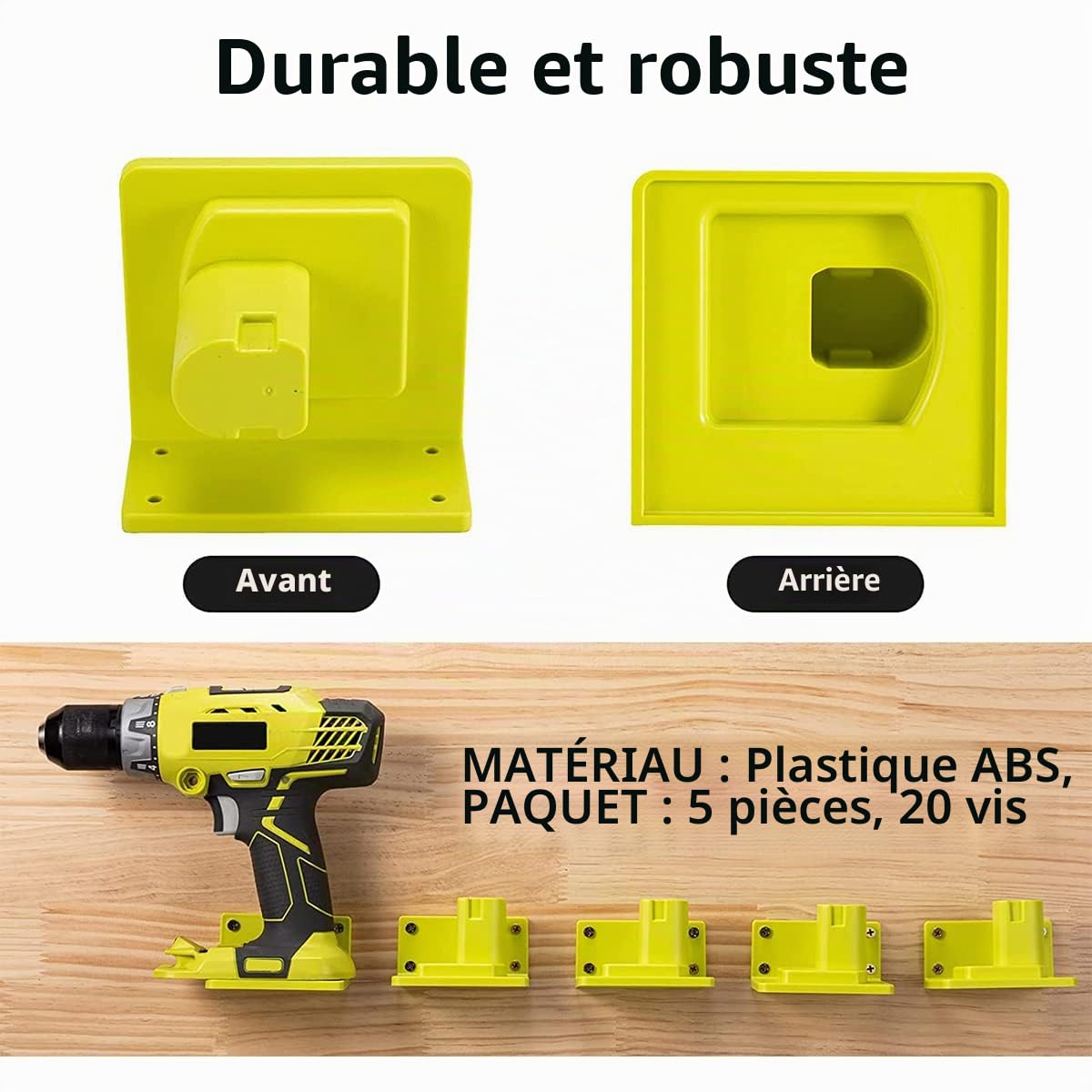 Lot de 5 porte-outils muraux pour batterie 18 V avec vis pour atelier, garage, outils électriques