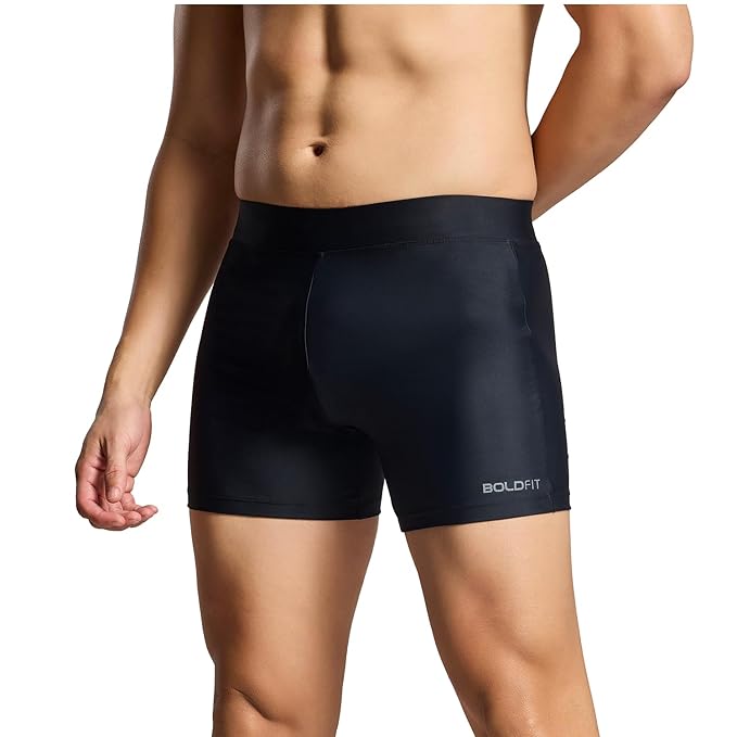 Boldfit Swimming Shorts for Men's Quick-Dry Poly-Spandex Swim Shorts – Lightweight, Breathable, Stretch-Fit with Drawstring Waist for Active & Casual Use-Black