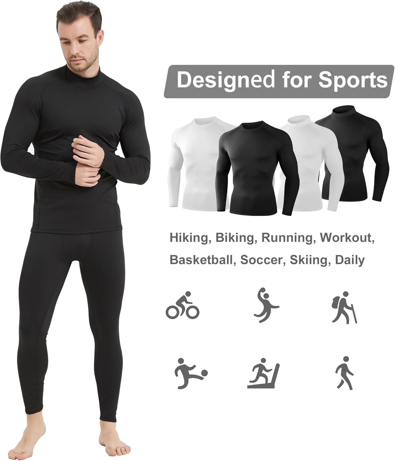 Dalavch 5 Pack Thermal Compression Shirts for Men Mock Turtleneck Long Sleeve Running Undershirt Base Layer Tops for Winter
