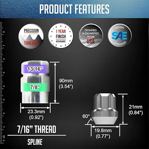 Vista 10 de Wheel Accessories Parts 20 piezas M14x1.5 14x1.5 Rosca corta camión corto 1.50 pulgadas de largo Tuercas estriadas cromadas 6 ranuras hexagonales