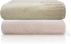 Jogo Toalha De Banho Gigante Ele/Ela Velour 500g/m�, 100% Algod�o, 02 Pe�as 85cm x 150cm, Toque Super Macio, Aconchegante, Melhor Absor��o, Moderno E Sofisticado (Bege/Ros�)