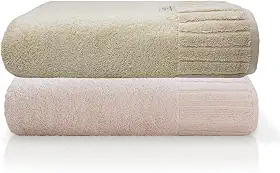 Jogo Toalha De Banho Gigante Ele/Ela Velour 500g/m�, 100% Algod�o, 02 Pe�as 85cm x 150cm, Toque Super Macio, Aconchegante, Melhor Absor��o, Moderno E Sofisticado (Bege/Ros�)