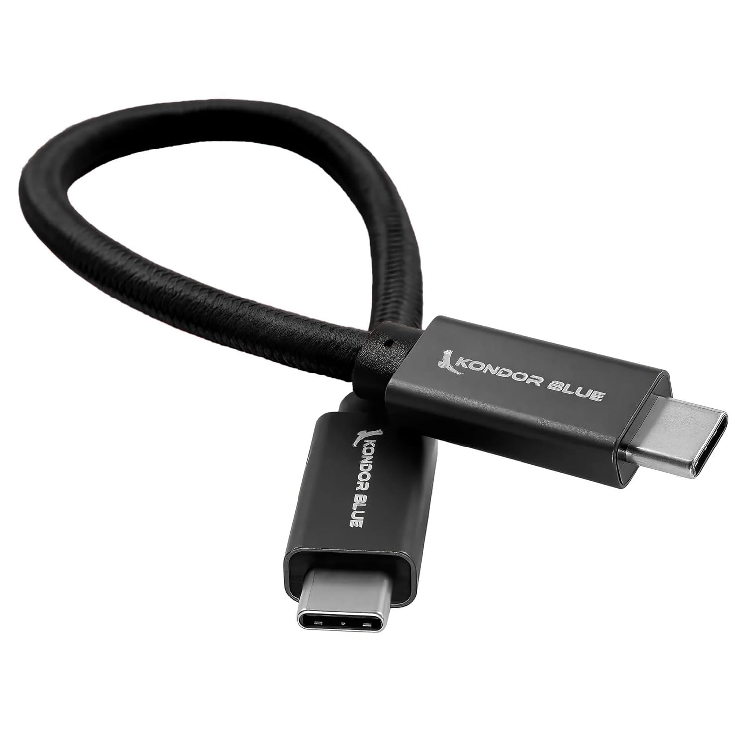 KONDOR BLUE | 8.5" USB-C to USB-C Cable for SSD Recording & Charging - 8K Data and Power Delivery | 20 Gb/s Transfer Speed, USB PD 100W Charging, & Nylon Braided with Reinforced Connectors | Black