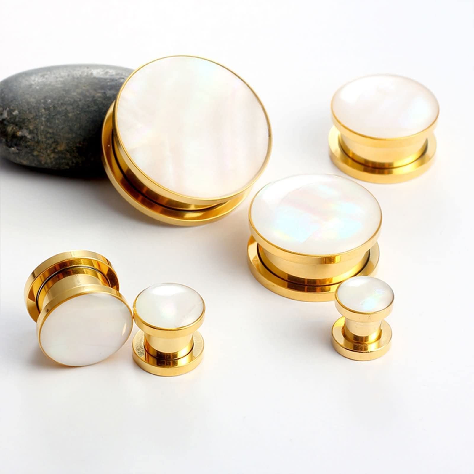 Daesar Plugs 6-16MM Edelstahl, Ohr Tunnel Set Gold Rund mit Weiß Muschel Ohrringe Piercing Ohr Plug Tunnel für Damen