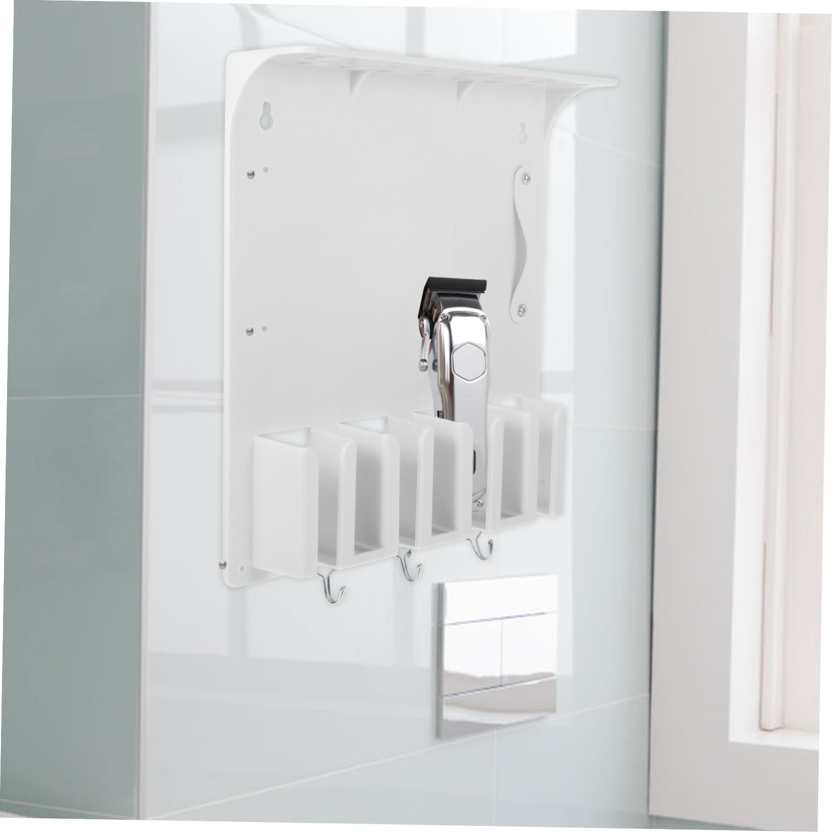 Soporte de Pared para Herramientas de Peluquería, Organizador de Plástico Blanco para Cortapelos y Cepillos, Ahorro de Espacio Adecuado para Salones y Barberías
