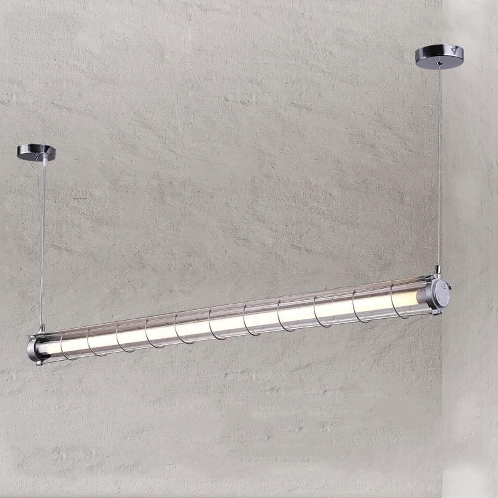 Suspension linéaire LED style industriel argenté et noir pour salle à manger