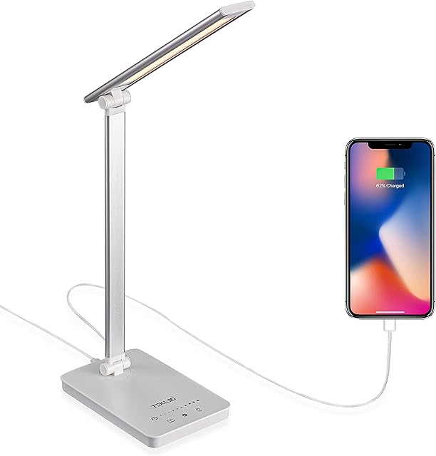 TEKLED® LED Desk Lamp | 10-Level Dimmable Flexible Gooseneck | Capacitive Touch Switch | Dual USB Charging Port | Eye Protection Bedside Reading Office Work Students | 10W 90 LED 550LM