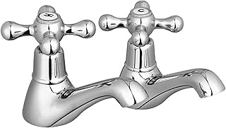 Beaumont, BT8606, Chrome, Twin Hot and Cold Basin Taps, Traditional Victorian Cross Handle, Solid Brass, Easy Clean, Traditional Design, Easy to Install, 1-Year Guarantee