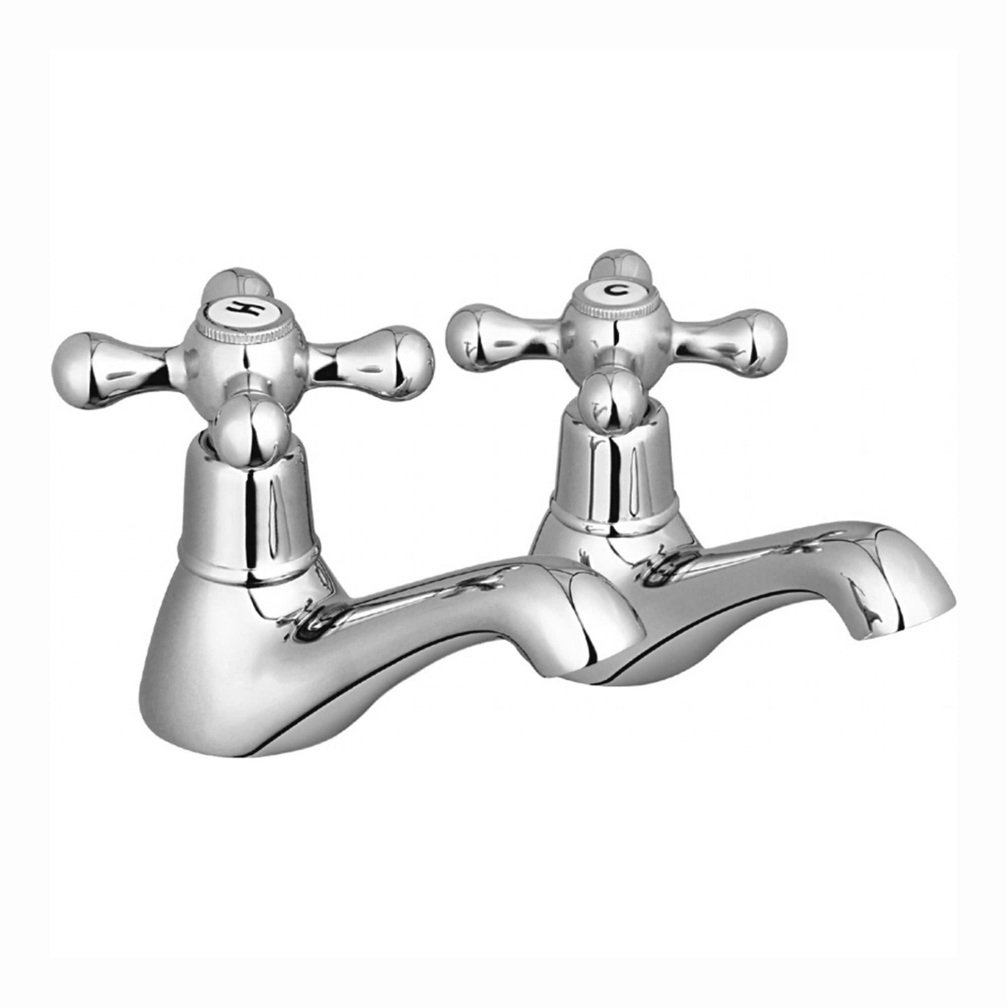 Enki Silver Beaumont, Bt8606, Chrome, Twin Hot And Cold Basin Taps, Traditional Victorian Cross Handle, Solid Brass, Easy Clean, Traditional Design, Easy To Install, 1-Year Guarantee