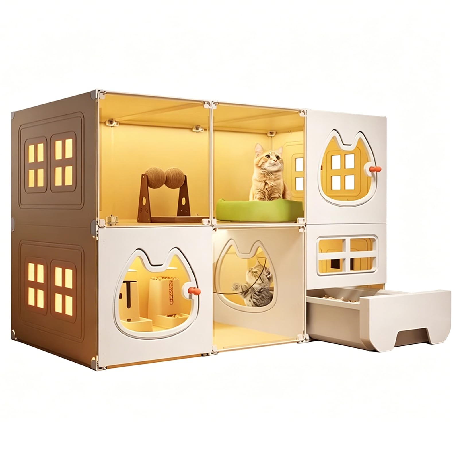 Grande cage pour chat avec litière intégrée et enclos multi-niveaux équipé