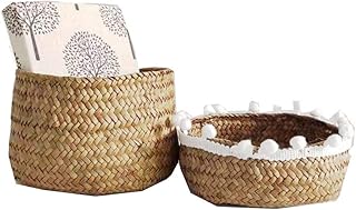 SZETOSY Goodchanceuk Boîte de rangement en jonc de mer avec housse pour bonbons, médicaments, cosmétiques, débris 13 x 13 x 9 cm Jaune