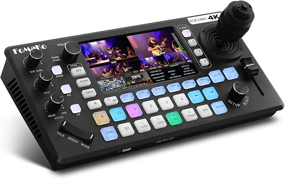 FoMaKo KC800 4k HDMI Multi-Camera Streaming Video Mixer Switcher, Integrated 4D Joystick PTZ Camera Controller, 5.5" LCD Screen, Pro XLR Audio and USB/SD Recording,4K 60FPS Input, 1080p 60FPS Output