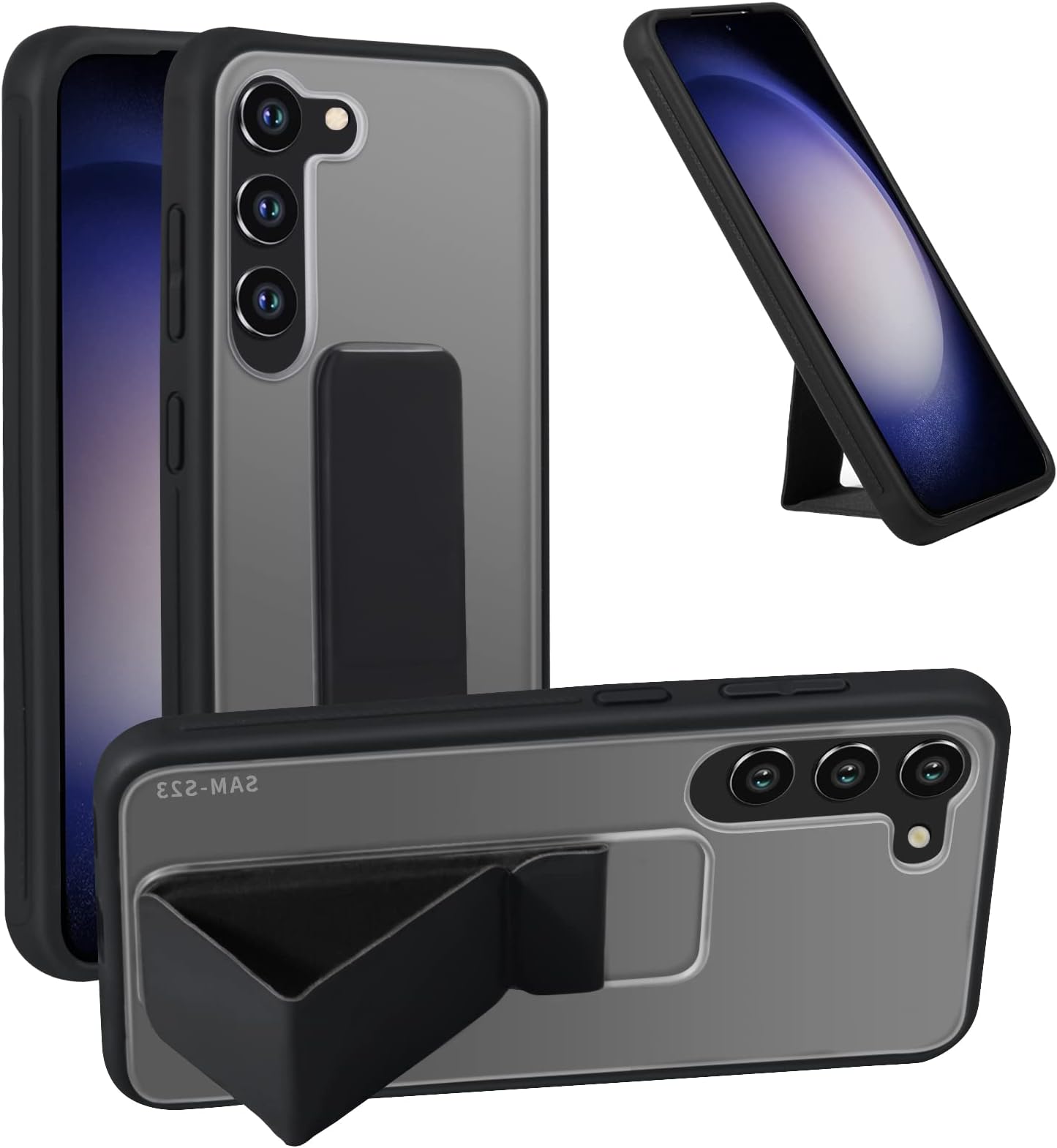 INFOSUN S23 Case Stand Cover for Samsung Galaxy S23, Frosted Hard Back Shockproof Protective Cases, Matte Hand Grip Kickstand, Anti-fingerprint Case for S23 6.1 Inch (Black)