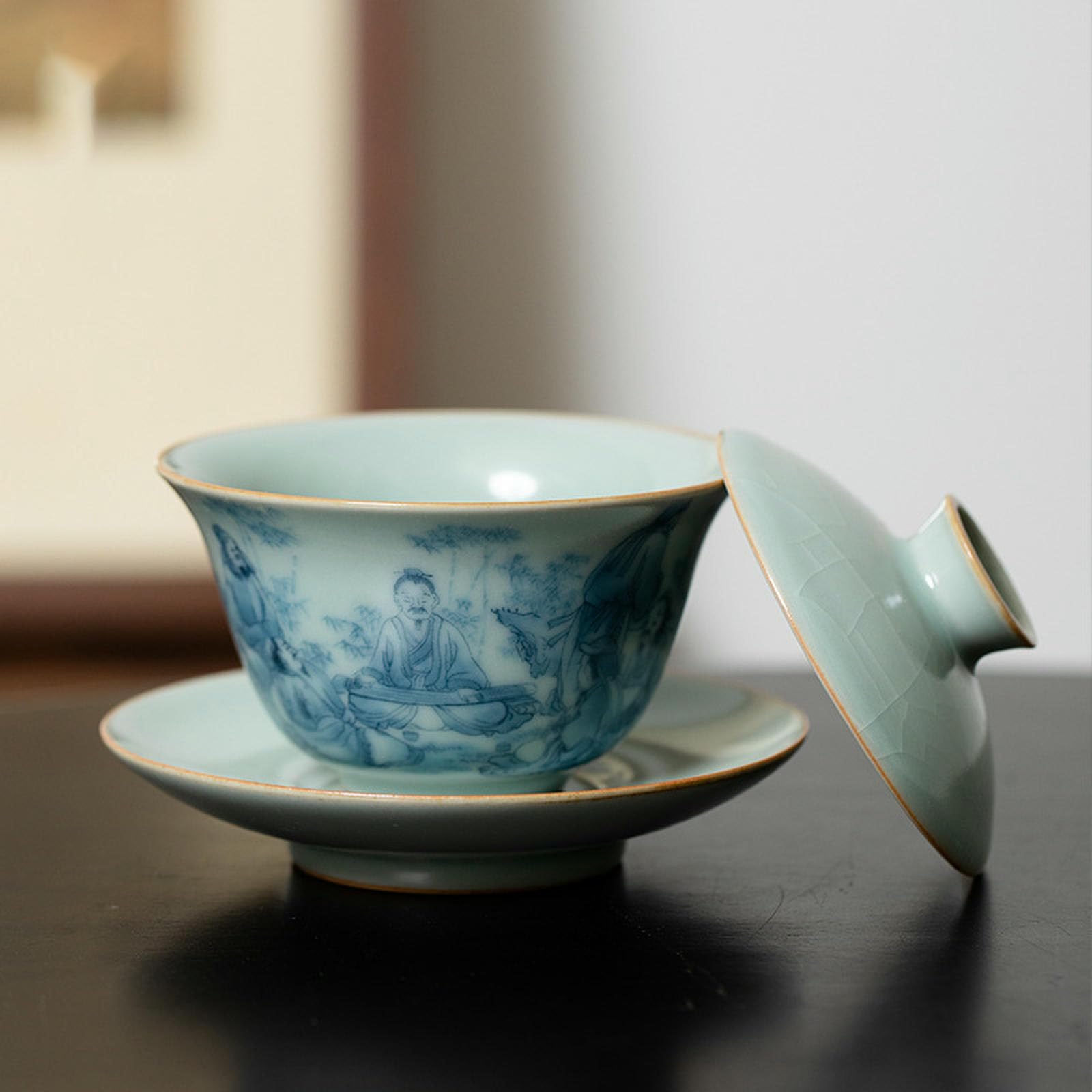 Tianqing Ru Kiln Sancai Gai Schüssel im chinesischen Stil, Kung-Fu-Tee-Set aus Keramik, 125 ml