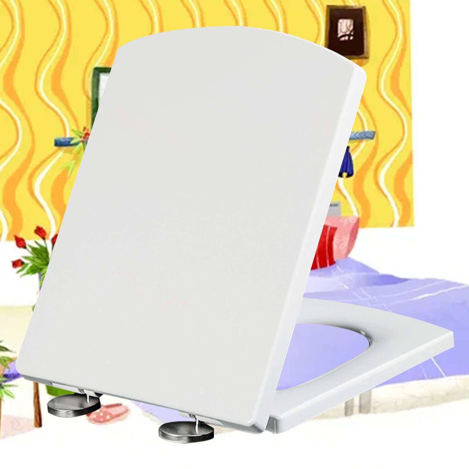 Siège de toilette rectangulaire en plastique blanc avec kit de fixation