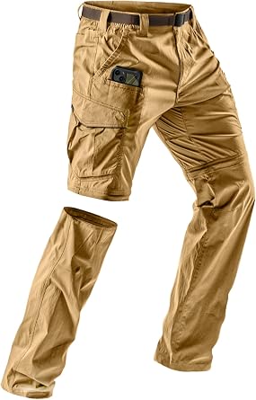 CQR Mens Convertible Cargo Tactical Pants, Water Resistant Outdoor Hiking Pants, Zip Off Lightweight Stretch Work Pants