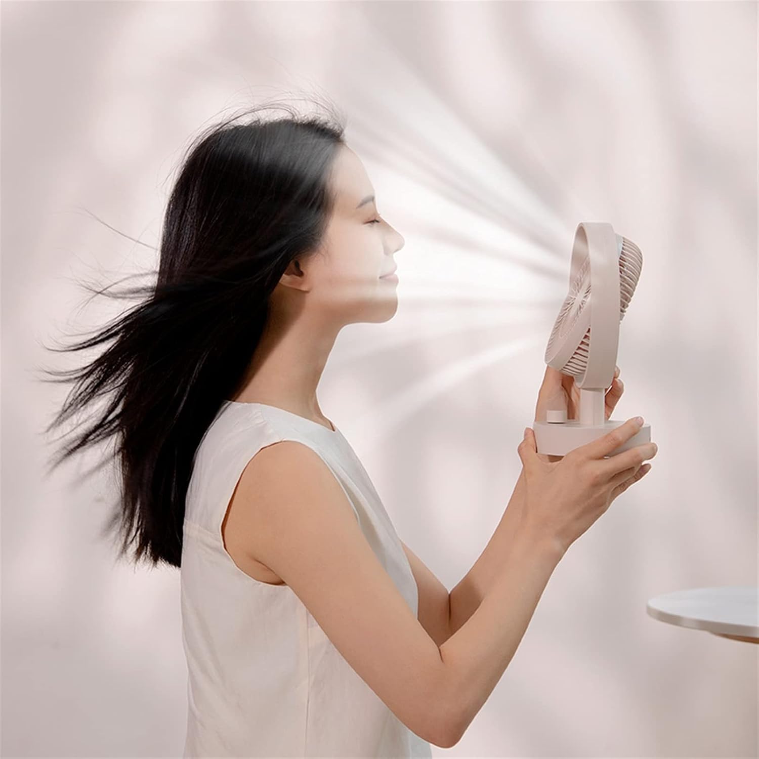 Countertop Mobile Smart Digital Display Fan, Outdoor Camping Type-C Rechargeable Office Student Dormitory Home Bedroom Fan (Color : White)