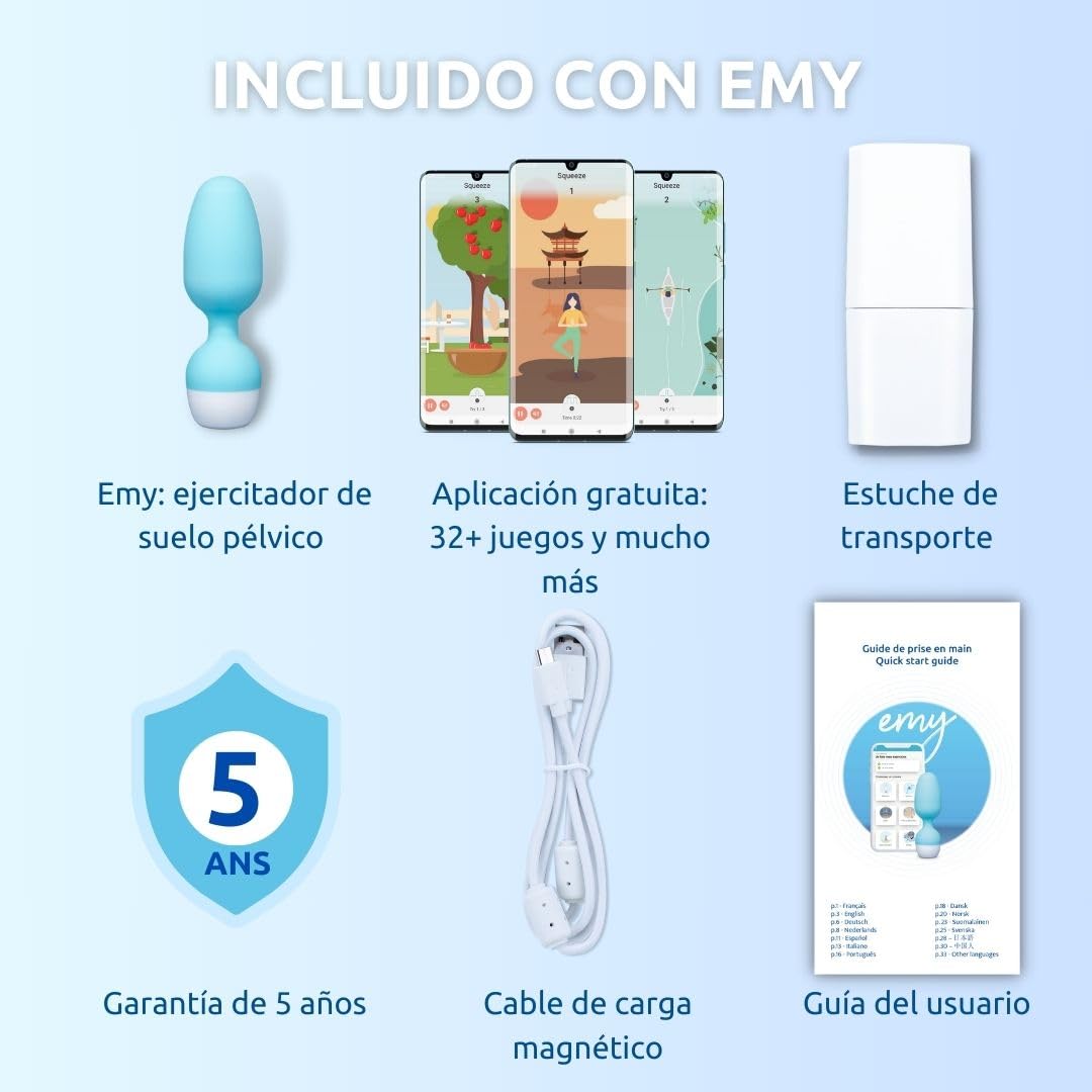 Emy Ejercitador de Suelo Pélvico con App y Biofeedback - Entrenador Kegel Clínico para Mujeres - Incontinencia Urinaria y Recuperación Postparto - Conexión Bluetooth