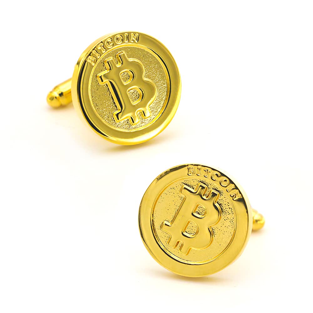 iGame Men's Bitcoin Cuff Links Quality Brass Material Golden Color Coin Design Cufflinks with Gift Box