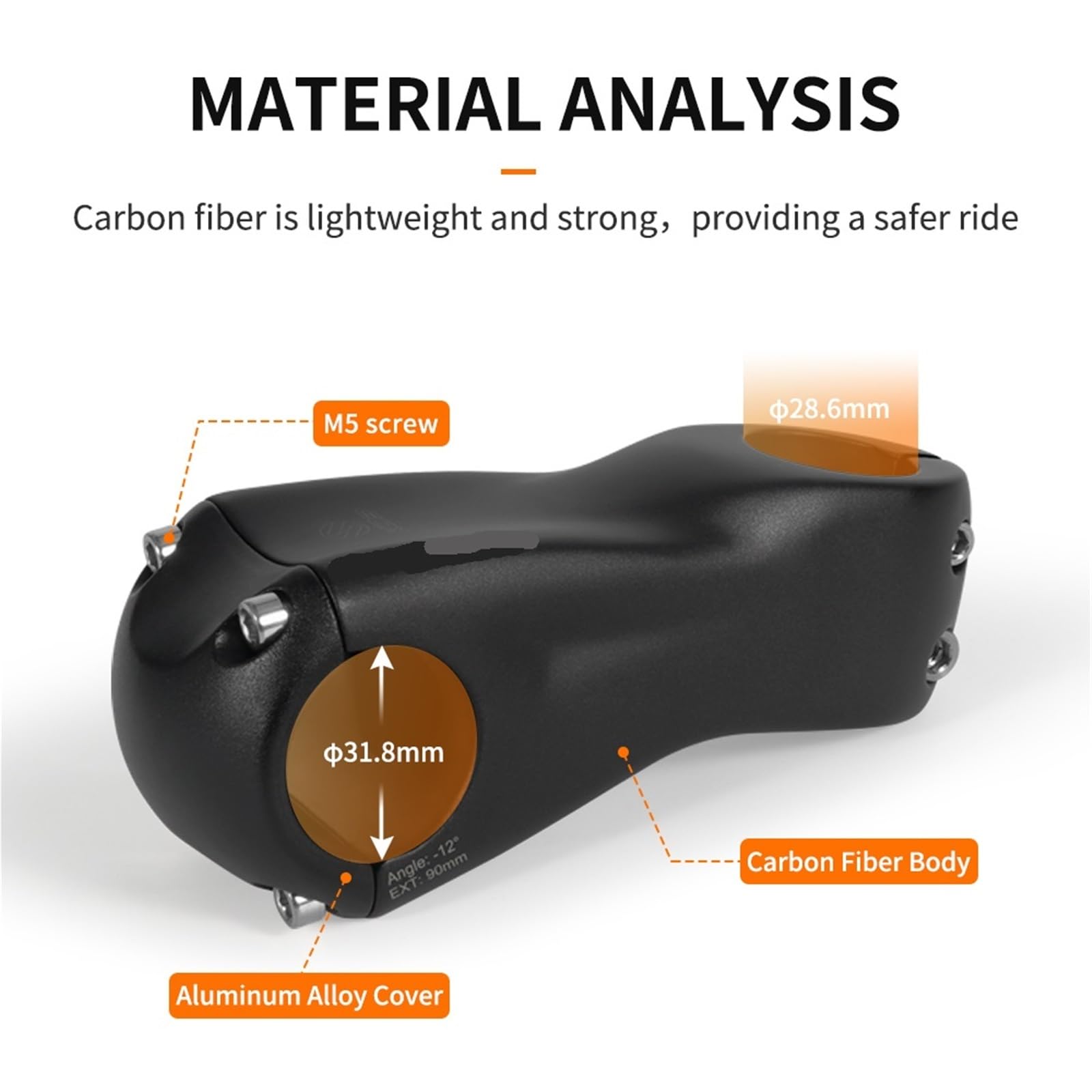 Genérico Potencia De Carbono Negro Mate 12 Grados 31,8 Mm 100 Mm-130 Mm For Bicicletas De Montaña