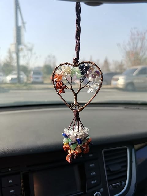 JWTX Healing Crystal Decor Heart-shaped Tree of Life Car Hanging Accessories 7 Chakras Stones Meditation Ornaments Wall Decor Good Luck Home Decoration