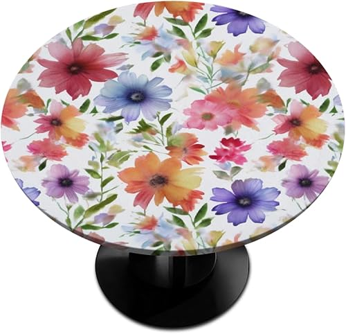 Vista 261 de Mantel redondo ajustable con borde elástico, mantel de hojas coloridas abstractas, impermeable, lavable, para mesas redondas, ideal para picnic