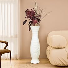 Tall White Floor Vase 30 inches, Handmade Modern Large Ceramic Vases for Home Decor Living Room, Horizontal Stripes Decorative Vases Wide Mouth Opening Corner Vase for Pampas Grass, Hallway
