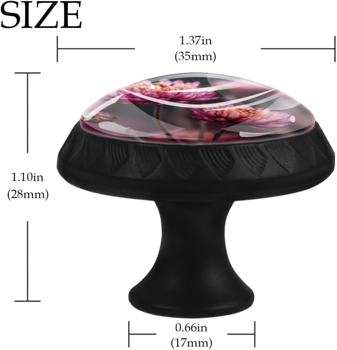 Black Flowers Pink Plant Floral (2) Pattern Drawer Knobs, Sturdy Furniture Knobs for Cupboard Wardrobe Dresser