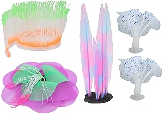 Glomora Pack of 5 Glowing Plant Ornaments, Silicone Simulation Coral Plants for Fish Tank Decorations, Landscape Props, Gift