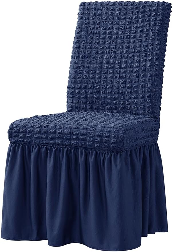 Set of 2 Dining Room Chair Slipcovers 1-Piece Parsons Chair Covers with Skirt Stretch Non Slip Washable Decorative Chair Seat Protector for Party Hotel Restaurant Ceremony Banquet (White, 2PCS)