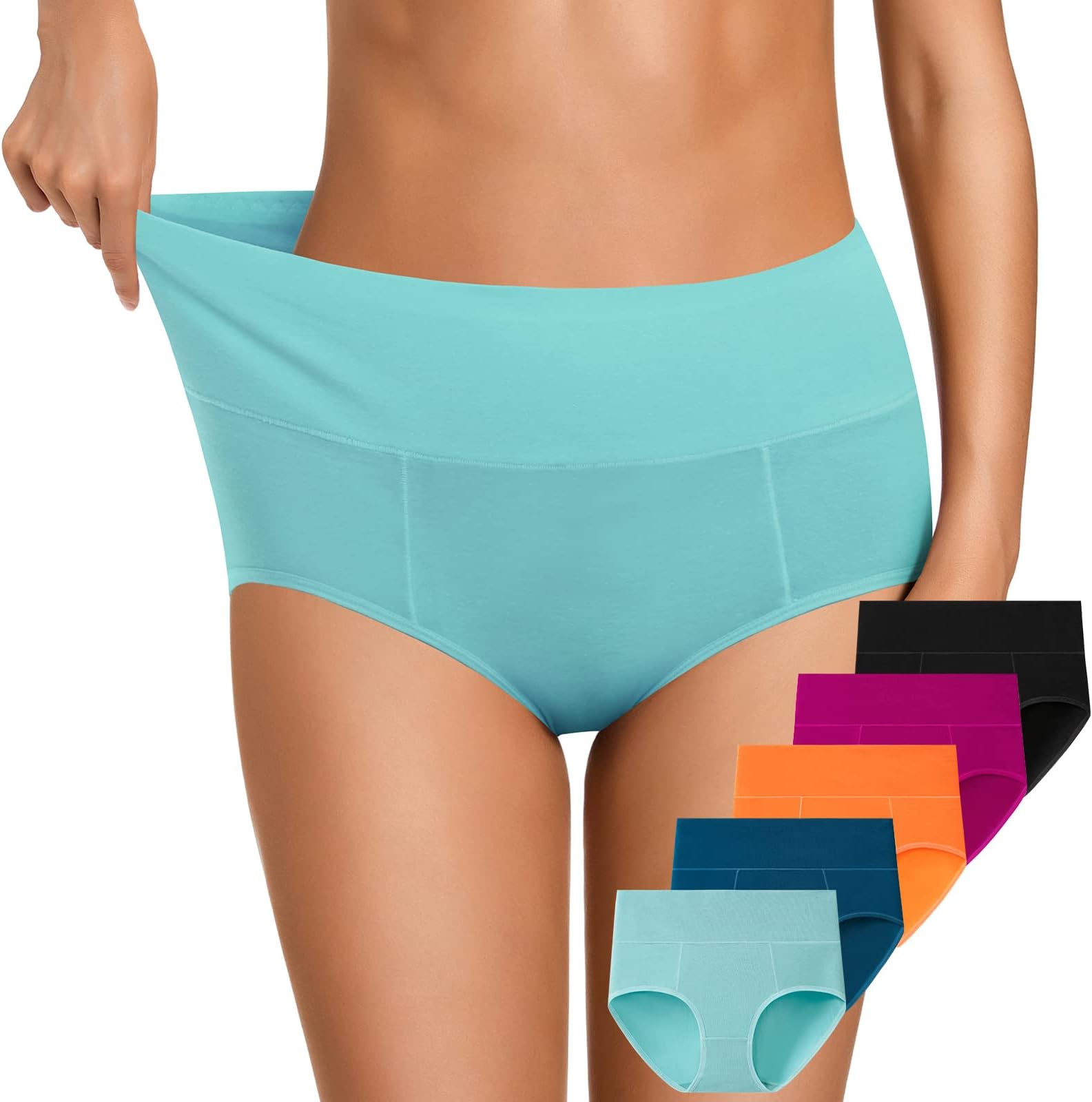 OLIKEME Cotton Underwear High Waisted Panties Full Coverage Underpants Soft Strech Ladies Briefs for Women Multi Pack