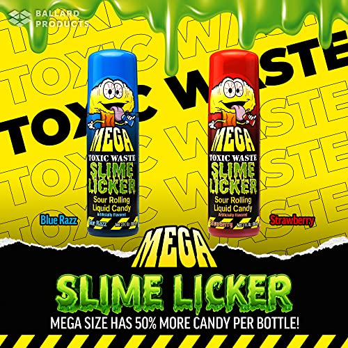 Toxic Waste Mega Slime Licker Variety Pack Of 6-2 Flavors Of Sour Slime Lickers Candy - 4 Tubes Of Blue Razz And 2 Tubes Of Strawberry - Bundle With Ballard Products Towelette #TOP1