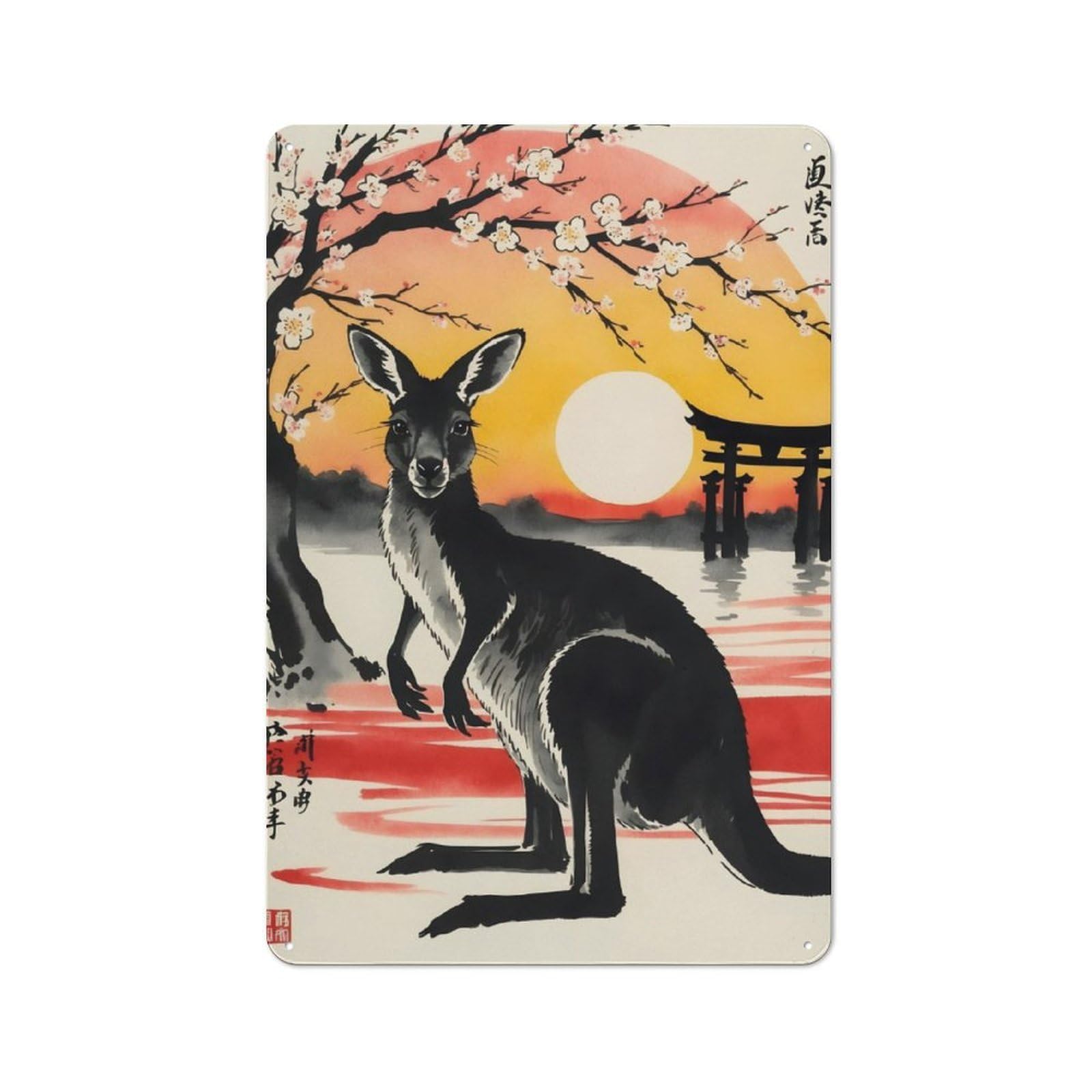 Junmoney Kangaroo Japan Painting Rustic Metal Sign 30X20cm Featuring For Living Room Wall, For Vintage Wall Decor Fans, For Metal Sign Collectors