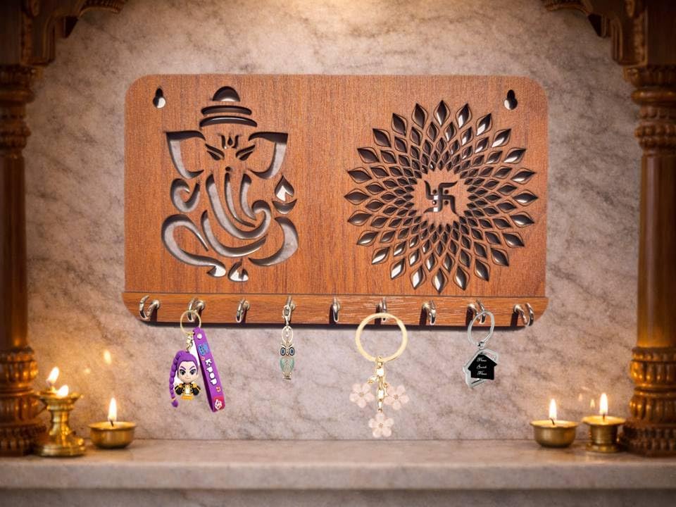 Ganesha Chakra Key Holder for Home Decor Item | Stylish Key Hanger Wall Mounted | Handicraft Key Chain Stand | Wooden Keychain Hangers for Office Decoration | Wood Keys Holders image 5