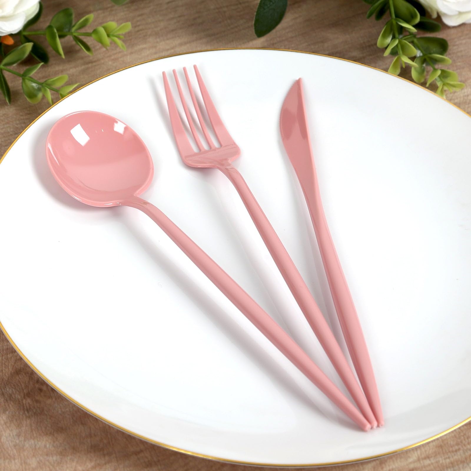 Efavormart 60-Pack Heavy Duty Plastic Utensil Set - Dusty Rose Disposable Cutlery - Premium Sleek Flatware for Parties & Special Events