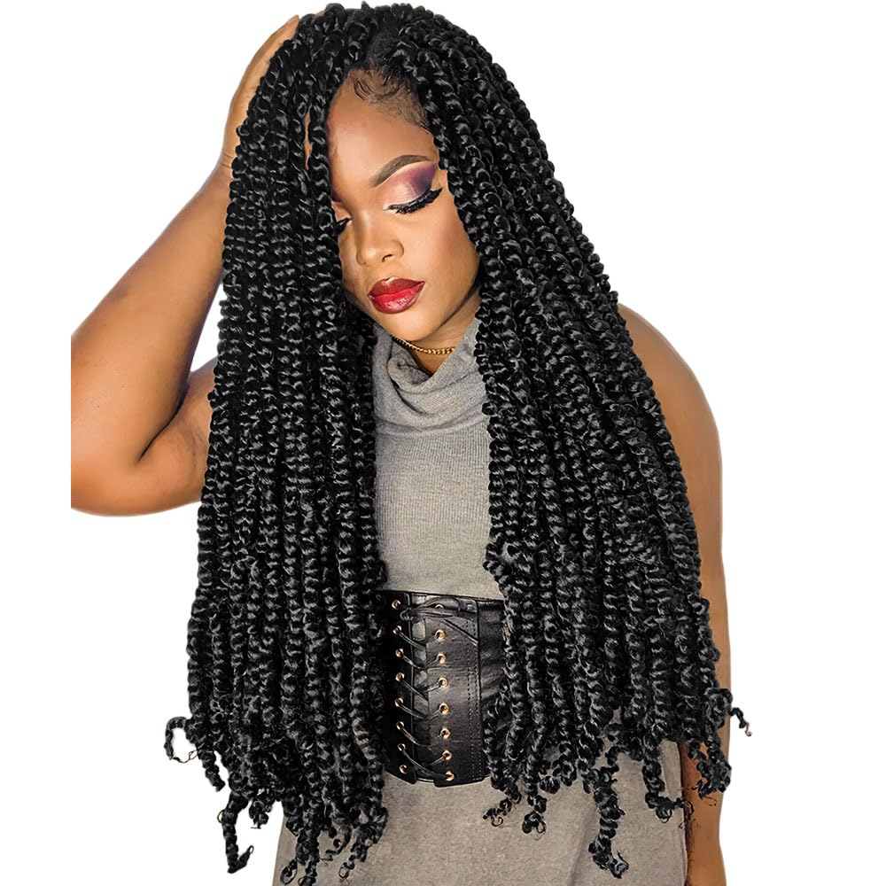BOHOBABE Pre-twisted Passion Twist Crochet Hair 20 Inch Long Pre-looped Crochet Passion Twist Braiding Hair 8 Packs Soft Bohemian Twists (1#, Jet