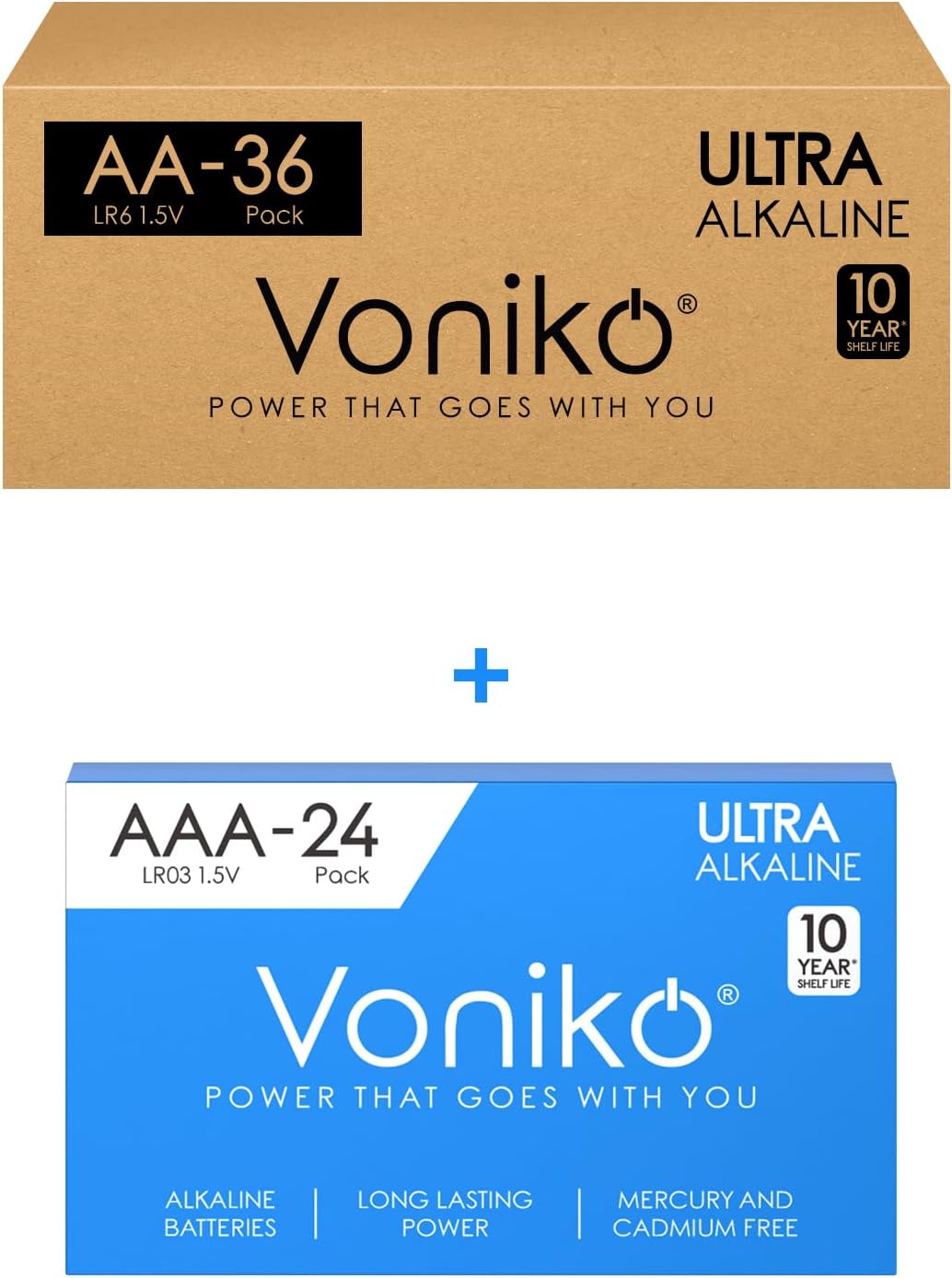 Voniko - Premium Grade Alkaline Batteries - AA Battery 36 Pack & AAA Battery 24 Pack - Ultra Long Lasting, Leakproof 1.5v Batteries