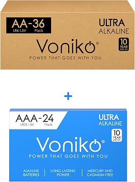 Voniko - Premium Grade Alkaline Batteries - AA Battery 36 Pack & AAA Battery 24 Pack - Ultra Long Lasting, Leakproof 1.5v Batteries