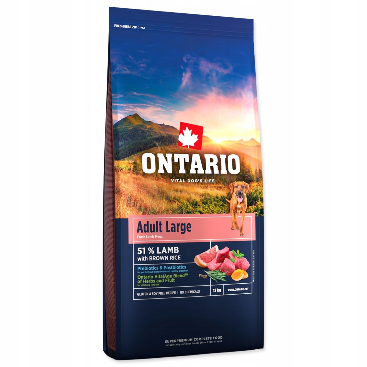 ONTARIO ADULT LARGE LAMB&BROWN RICE 12KG