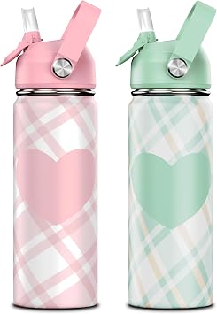 ACESAK 18oz Kids Insulated Water Bottle with Straw Lid 18/8 Stainless Steel