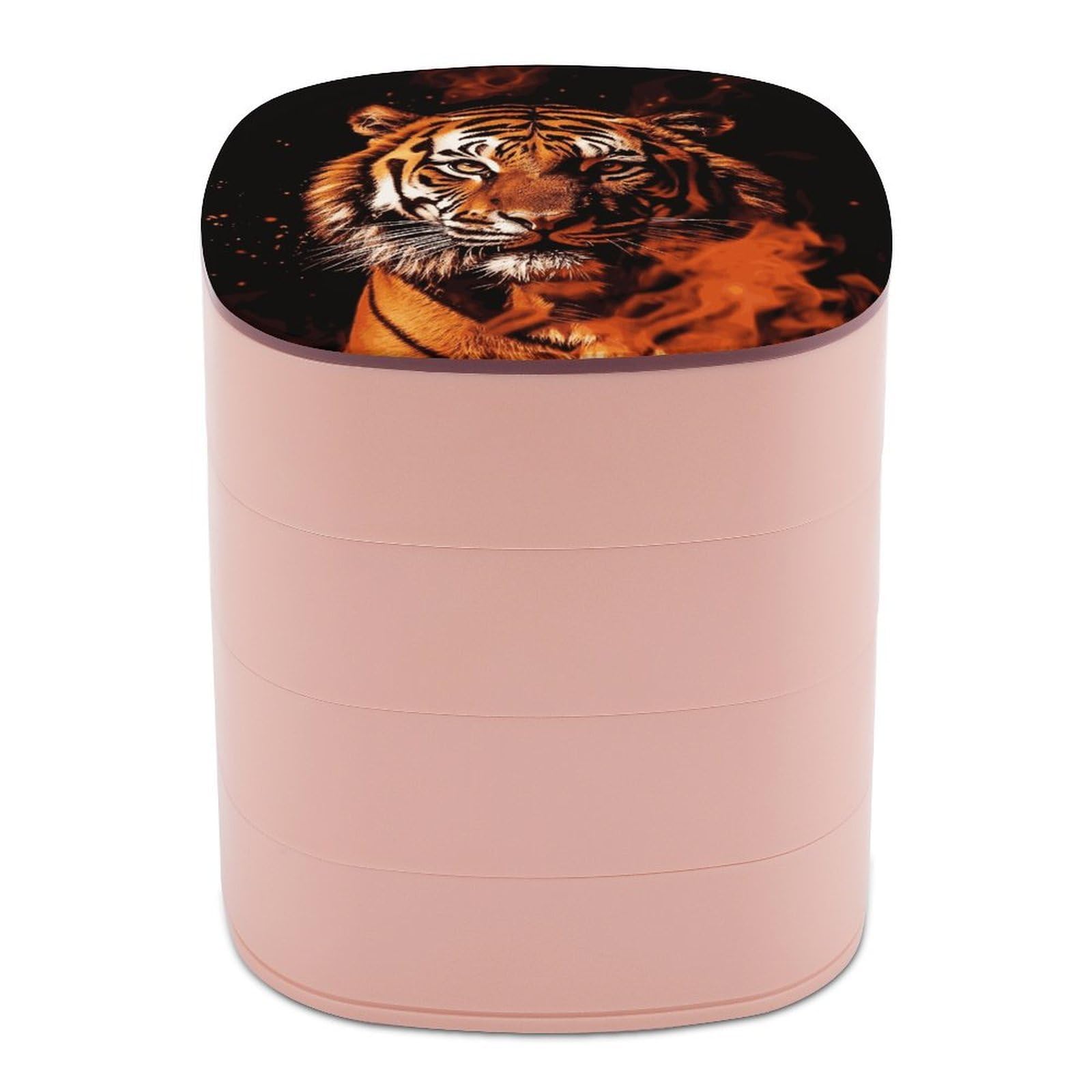 JTREHY Tiger in Fire Jewelry Box 4-Layer Covered Rotating Jewelry Storage Box Large Capacity Storage Boxes Portable Jewelry Case for Bracelets Earrings Necklace