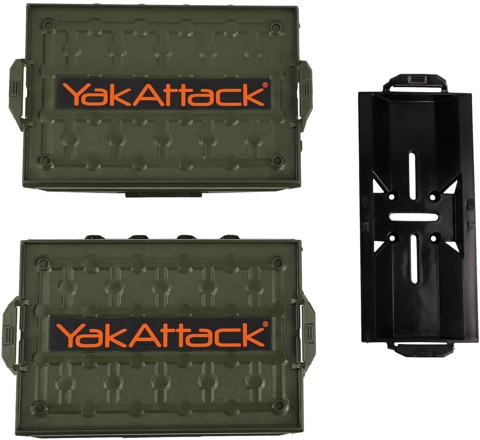 YakAttack TracPak Combo Kit – Ranger Grey | 2 Stackable Storage Boxes + Quick Release Track Base | Fits MightyMount, GearTrac & Most Kayak Tracks | Space-Saving Fishing Storage | Compact Kayaking Box