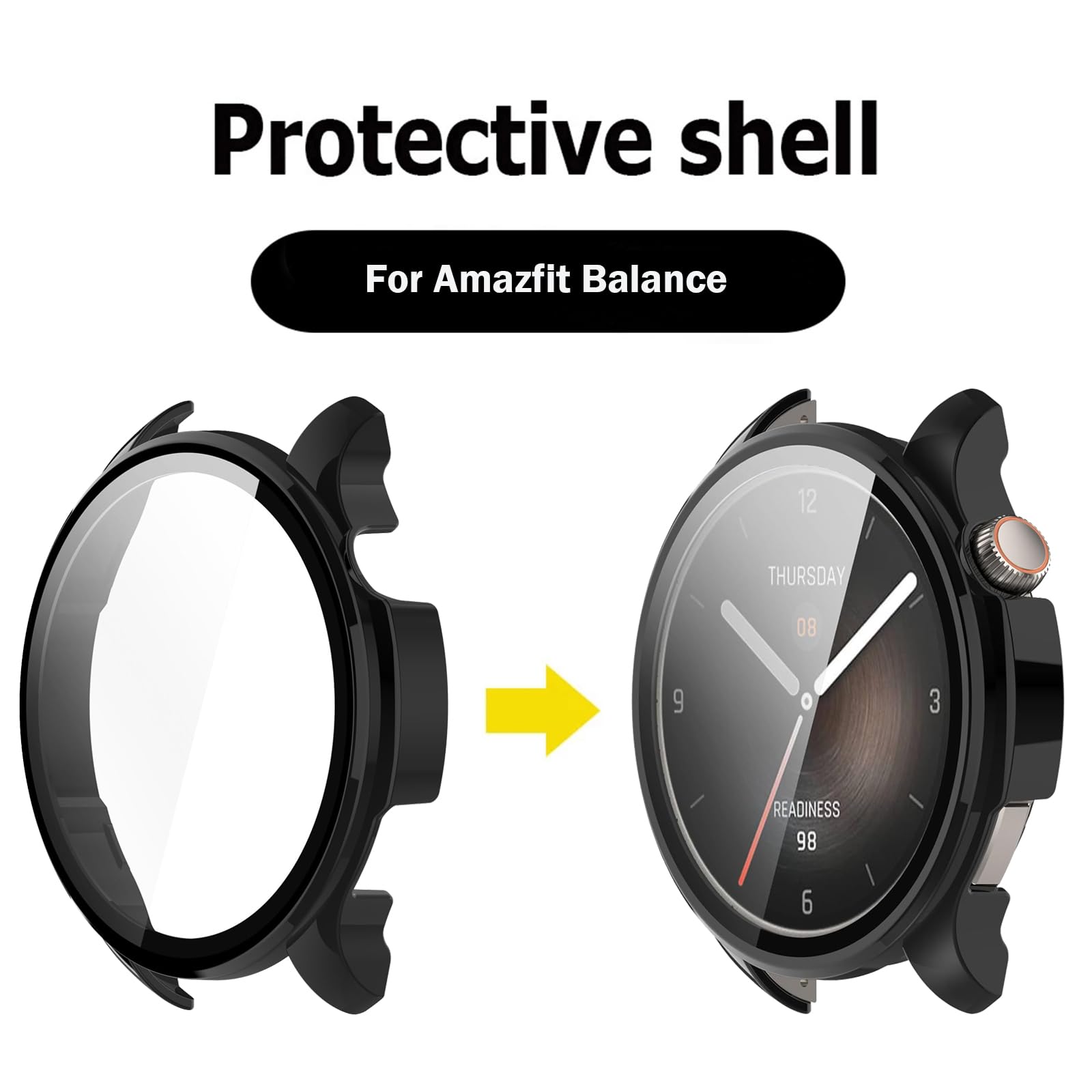 Custodia Protettiva Per Amazfit Balance Con Vetro Temperato Incorporato - Cover Rigida PC Trasparente, Protezione Schermo 9H
