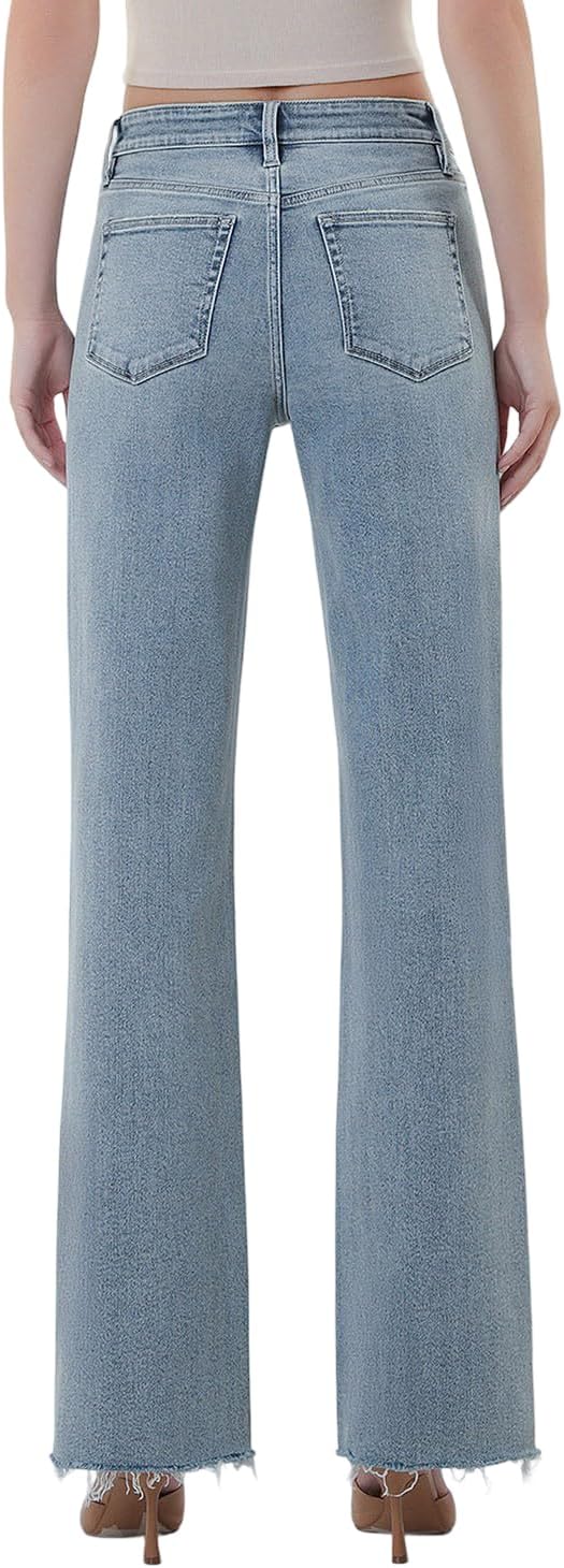 VERVET Women's Aileeah High Rise Raw Hem Tinted Slim Wide Leg Jeans (Insightful, 28)