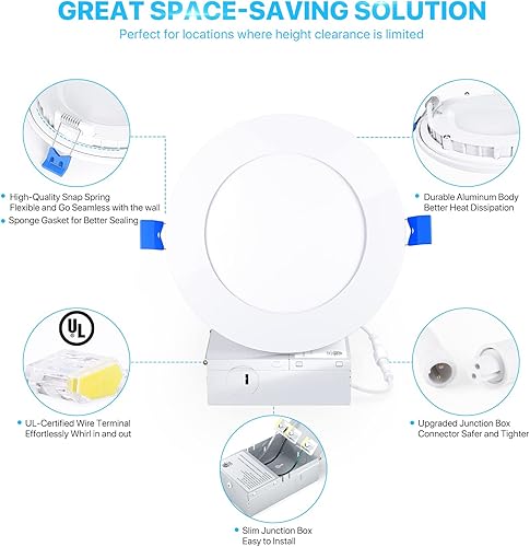 Miniatura 2 de Ensenior Paquete de 1 lámpara de techo empotrable LED ultrafina de 4 pulgadas con caja de conexiones, blanco transparente de 6000 K, 9 W 75 W Eqv,