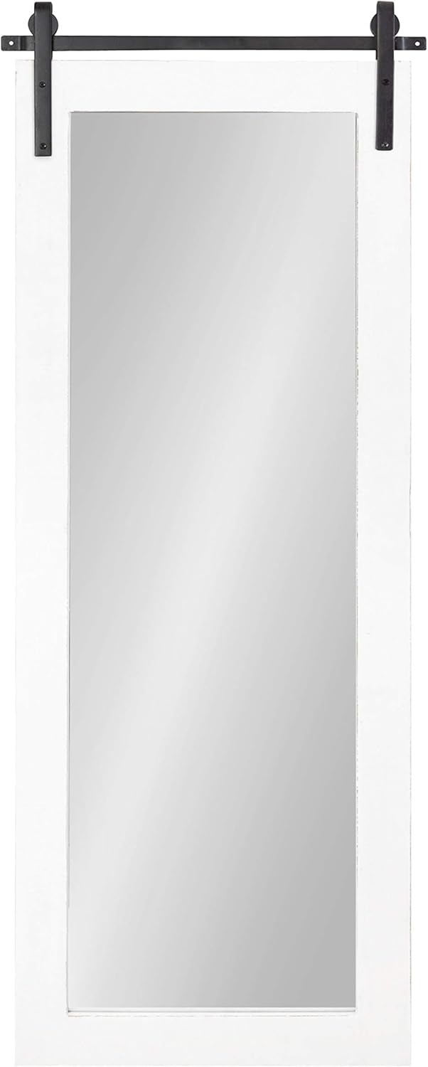 Kate and Laurel Cates Farmhouse Wood Framed Full Length Panel Mirror, 18 x 50, White, Barn Door-Inspired Rustic Mirrors for Wall