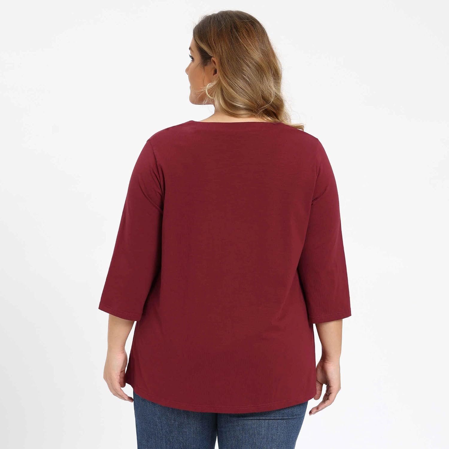 Plus Size Tops for Women Notch Neck Pleated Button Front Shirts 3/4 Sleeve Dressy Casual Blouses - Image 3